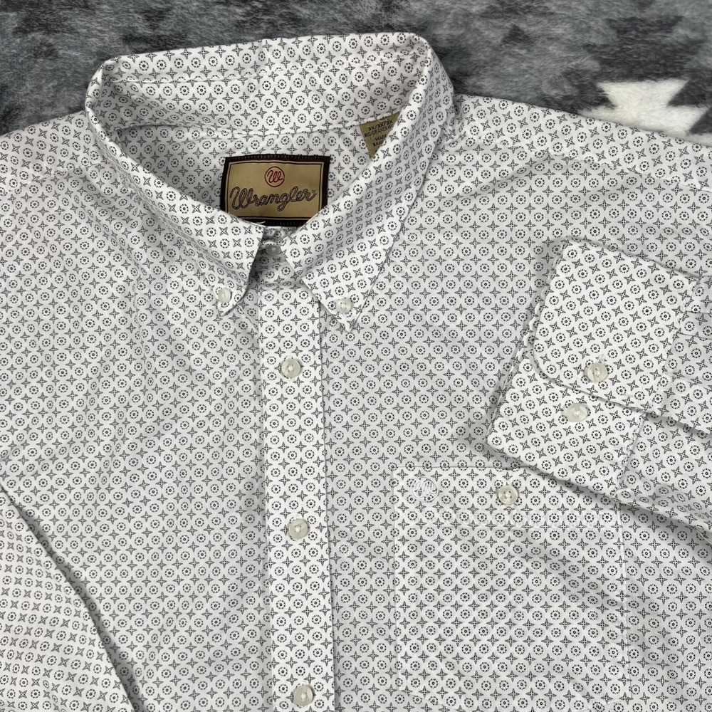 Wrangler Mens 3X Long Sleeve Button Down Shirt White Geometric Print 112358660